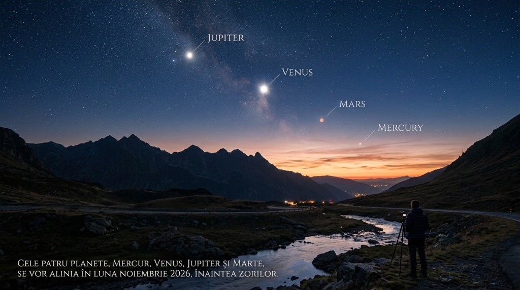 Spectacol pe cerul nopții în 2026: Mercur, Venus, Jupiter și Marte se vor alinia în noiembrie