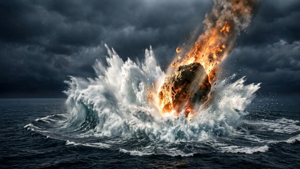 Un asteroid masiv a lovit Marea Nordului, provocând un tsunami de 100 de metri înălțime