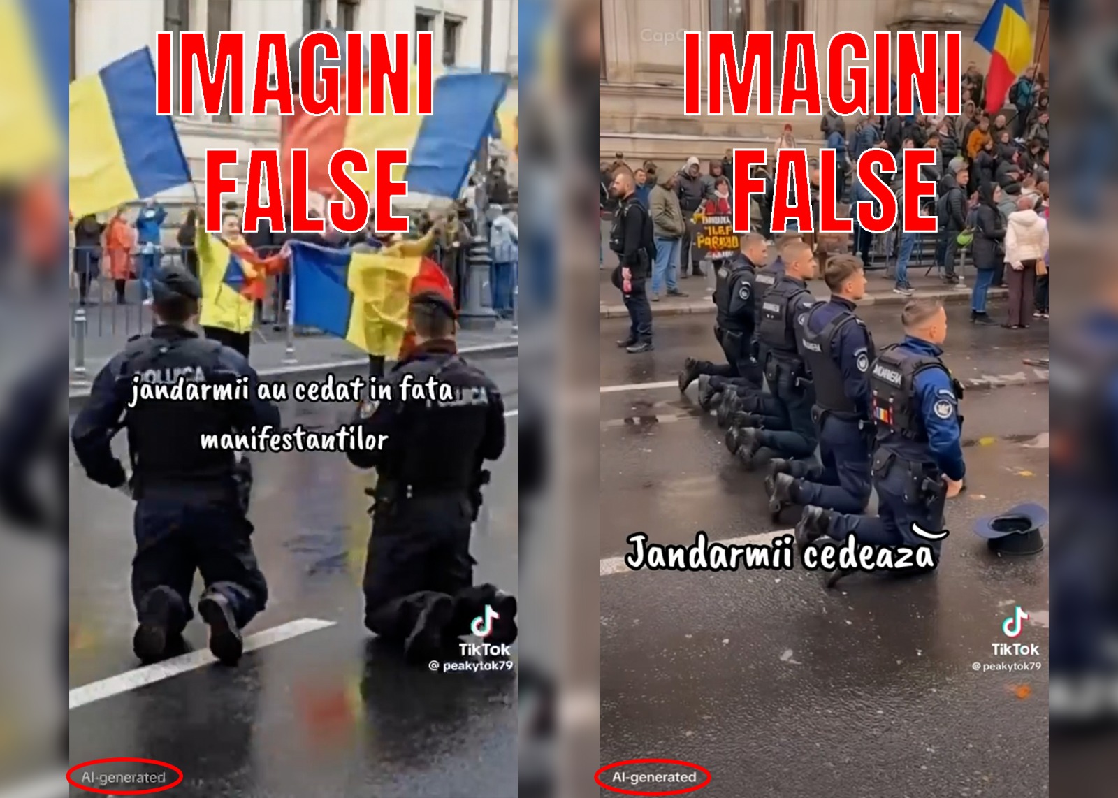 Jandarmeria avertizează: circulă imagini false, generate de AI, cu jandarmi în fața Curții de Apel București