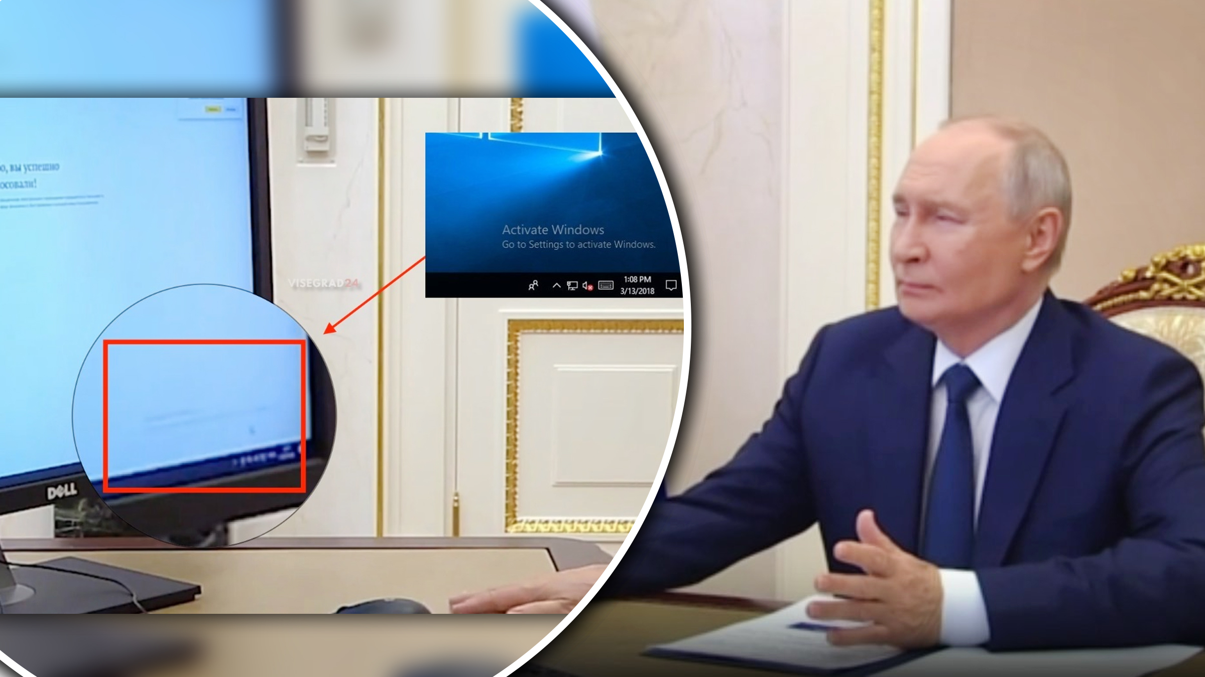 Mesaj de eroare pe monitorul lui Vladimir Putin în timpul votului electronic: sistemul de operare nu are licență