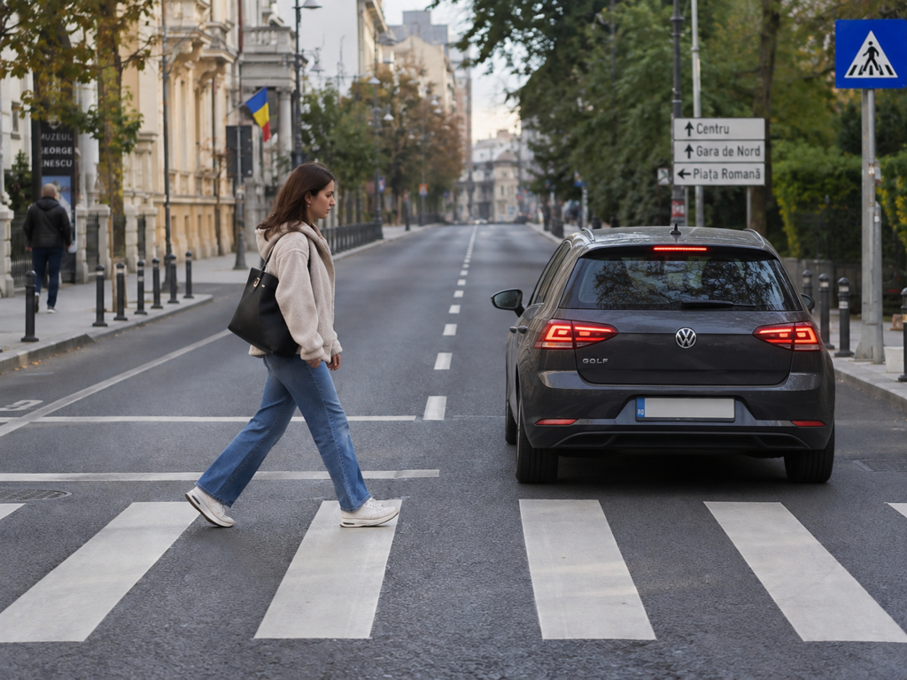 Legislația rutieră din România impune criterii geometrice pentru prioritatea pietonilor pe trecerile de pietoni