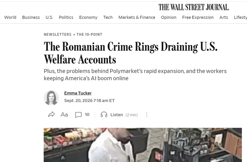 Investigație Wall Street Journal: Rețele de români clonează carduri de asistență socială în SUA