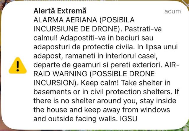 Alertă RO-Alert în Tulcea după detectarea unei ținte aeriene în apropierea graniței cu Ucraina