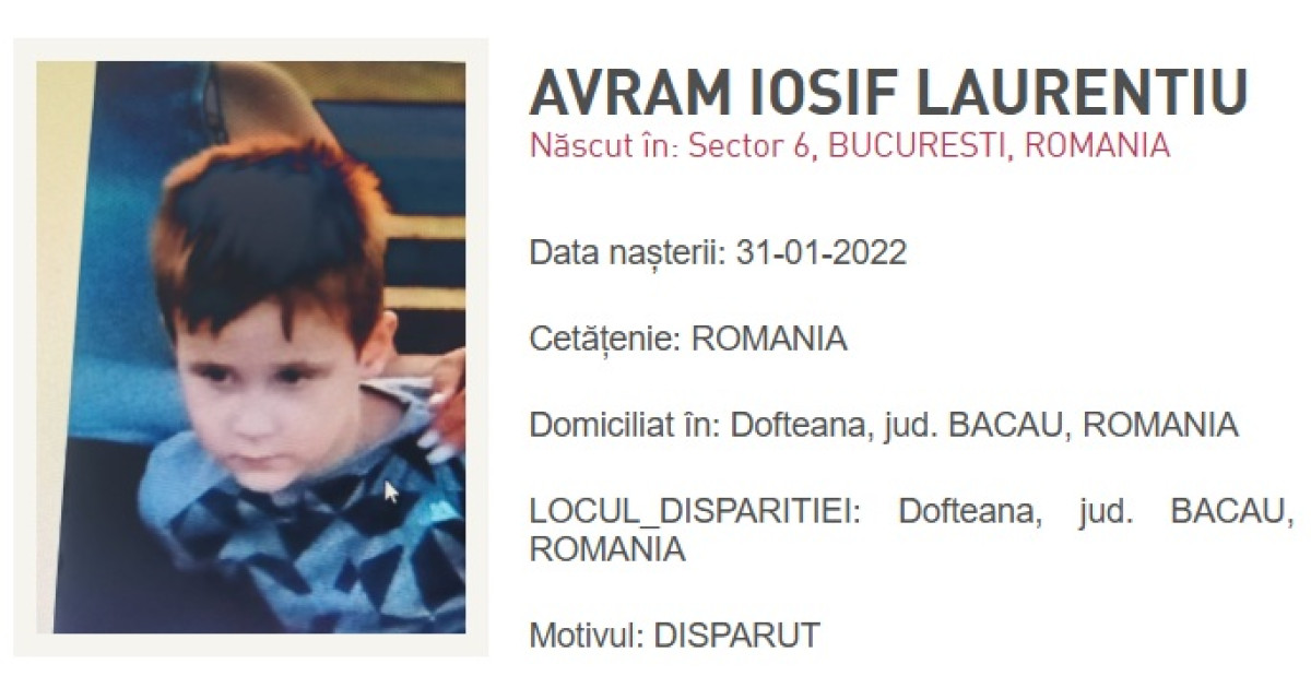 Copil de 4 ani dispărut din comuna Dofteana este căutat de forțele de ordine și voluntari