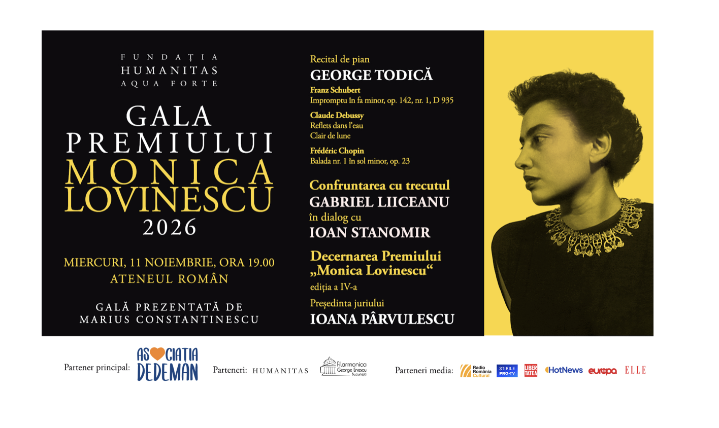 Gala Premiului „Monica Lovinescu” 2026 va avea loc la Ateneul Român pe 11 noiembrie