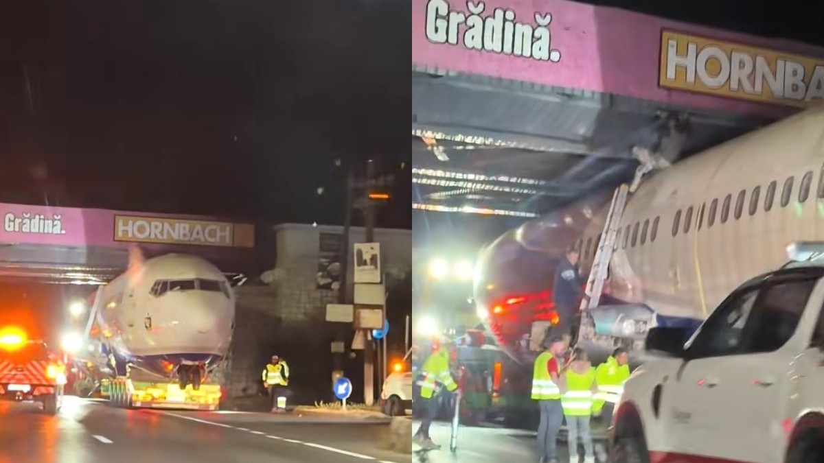 Un avion de pasageri a rămas blocat sub un pod în Balotești, în urma unei mutări planificate