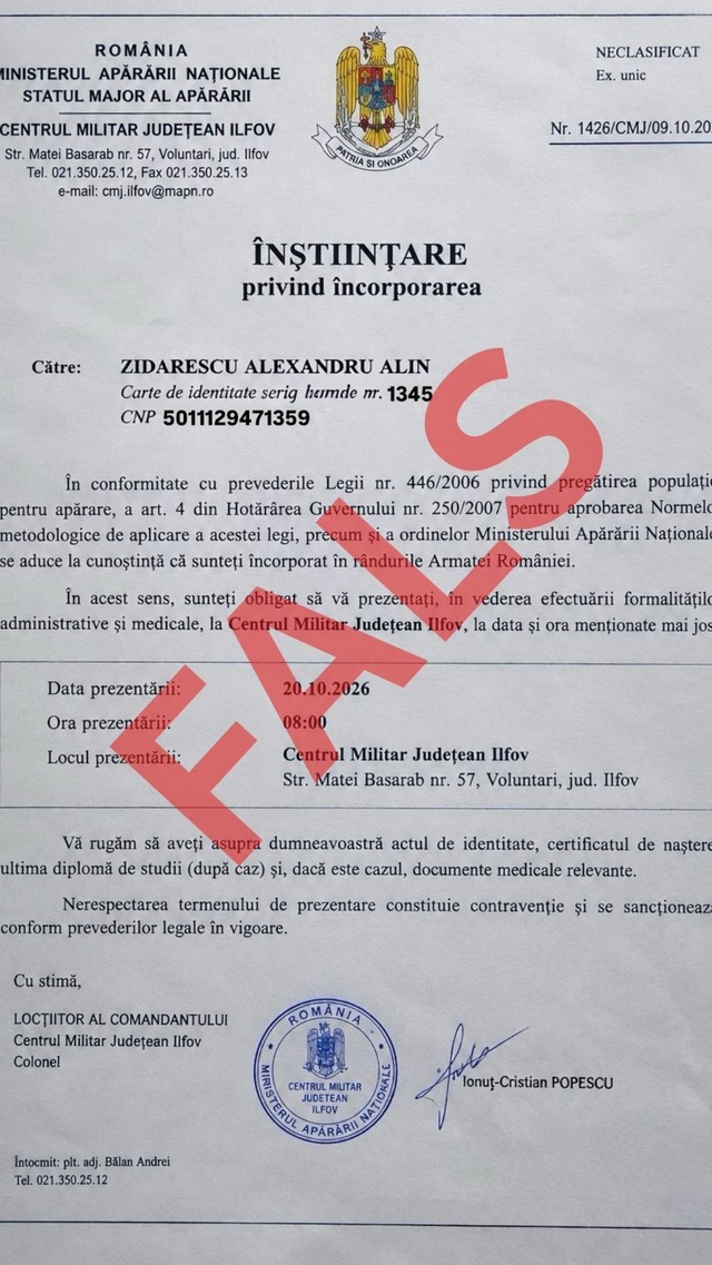 MApN demontează un document fals care anunța încorporarea de urgență a tinerilor în Armată
