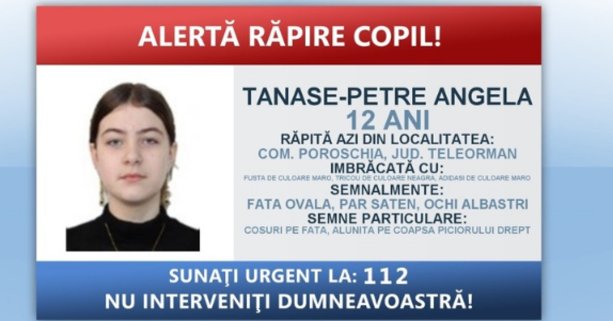 Alertă de răpire în Teleorman: O fată de 12 ani a fost urcată cu forța într-o mașină