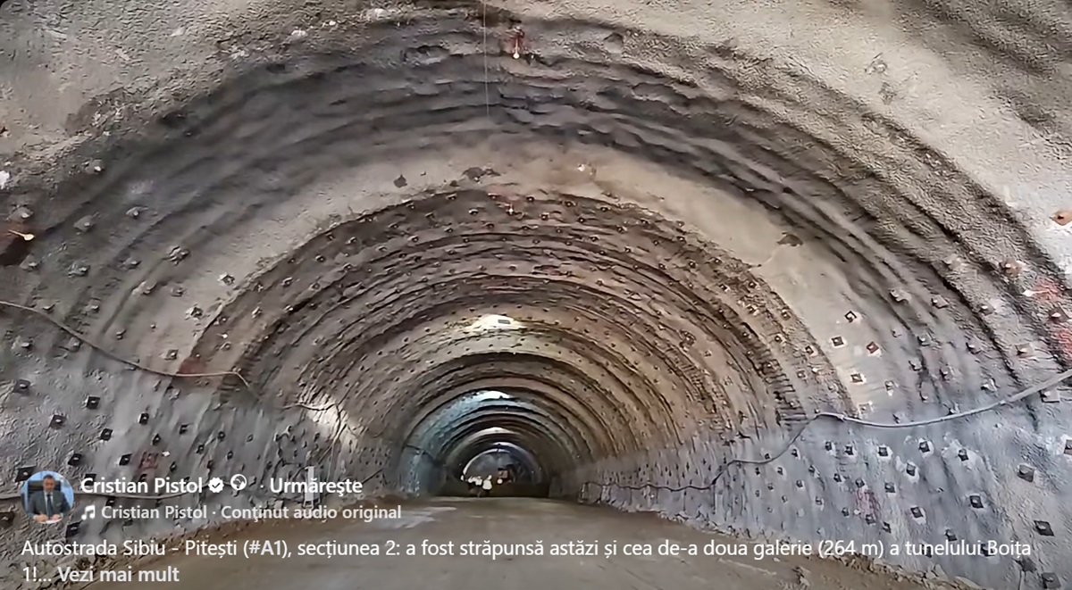 Autostrada Sibiu - Pitești: A fost finalizată străpungherea celei de-a doua galerii a tunelului Boița 1